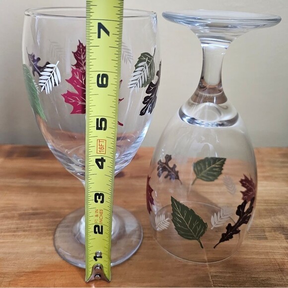 2 Libbey Glass Goblets Water Wine Autumn Fall Harvest Leaves Green Brown Red - Picture 6 of 6